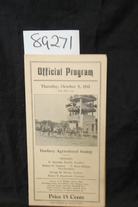 Danbury Conn.  Agricultural Society: Offical Program, October 9,1941; Danbury...
