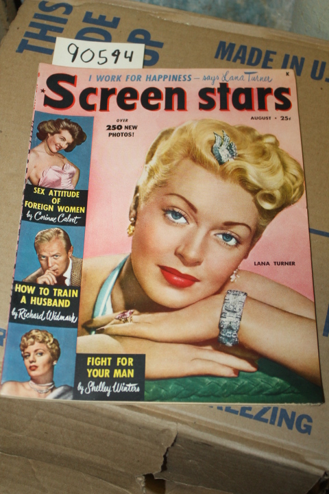 Little, Bessie: Screen Stars Aug. 1950 Vol 8 No. 4 Lana Turner color cover. C...