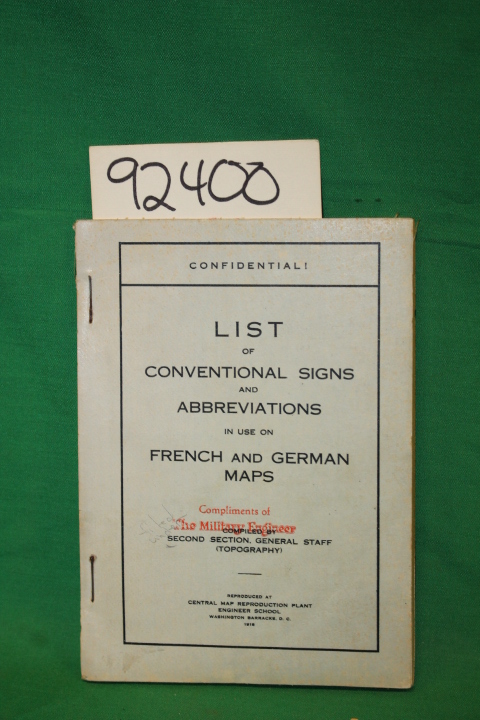 Second Section, General Staff: List of Conventional Signs and Abbreviations i...