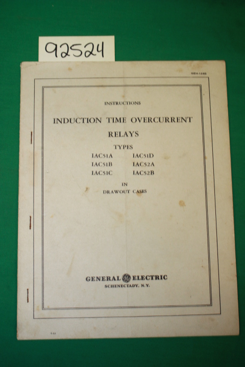 General Electric: Instructions: Induction Time Overcurrent Relays