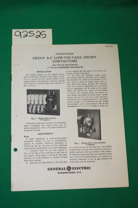 General Electric: Instructions CR2810 A-C Low-Voltage Shunt Contactors