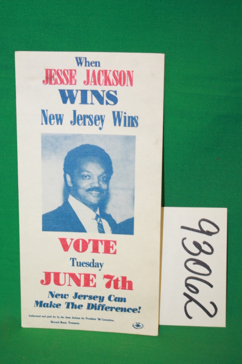 Jackson, Jesse: When Jesse Jackson Wins New Jersey Wins campaign card