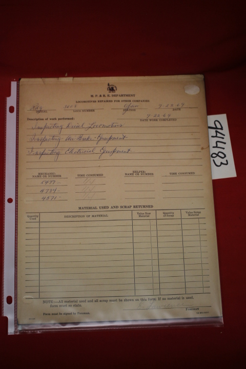 M. P. & R. E. Department: Bill for Work Preformed on Locomotives