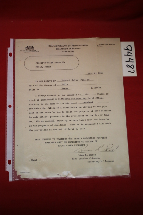 Commonwealth of Pennsylvania Departm...: Letter Waiving Transfer Tax  Transfe...