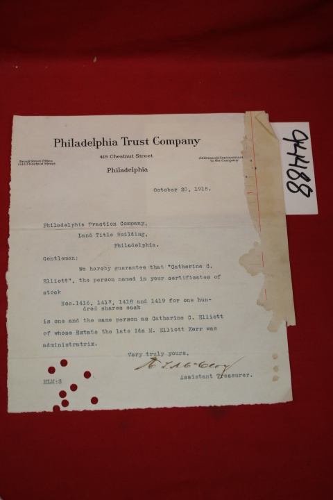 Philadelphia Trust Company: Letter Addressed to Philadelphia Traction Company...