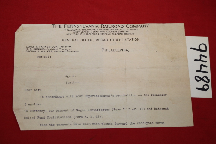 The Pennsylvania Railroad Company PH...: Letter Regarding Payment WEST JERSEY...
