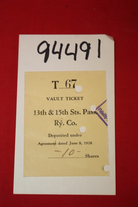 Thirteenth & Fifteenth Streets Passa...: Vault Ticket 13th & 15th Sts. Pass. ...