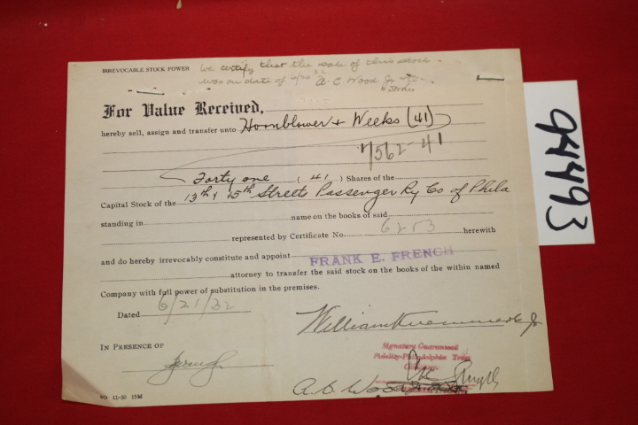 Thirteenth & Fifteenth Streets Passa...: Billt of Sale for 41 Shares of 13th ...