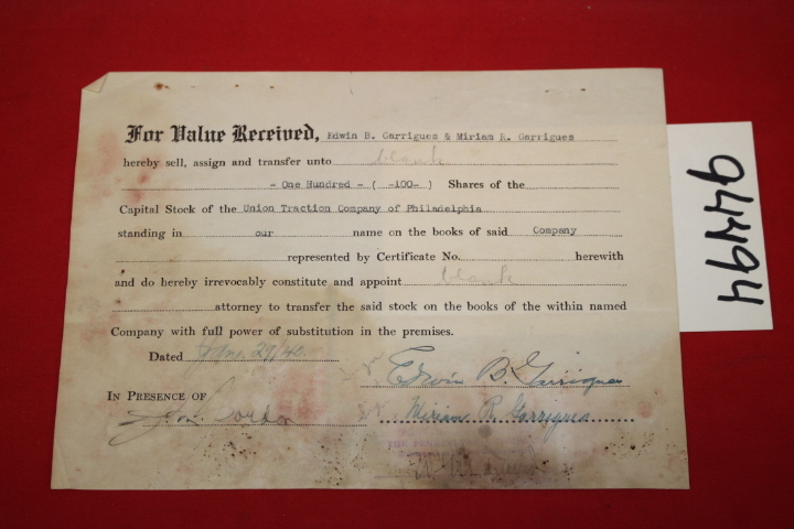 Garrigues, Edwin B.; Garrigues, Miri...: Bill of Sales of 100 shares of Stock...