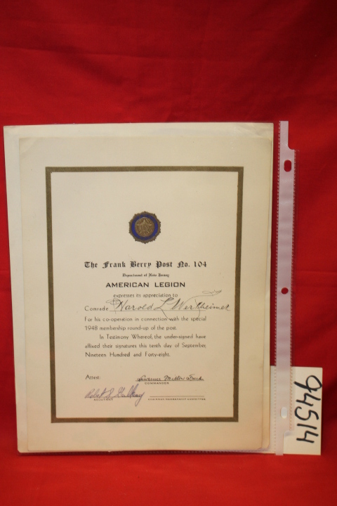 The American Legion Frank Berry Post...: Certificate Experssing Appreciation ...