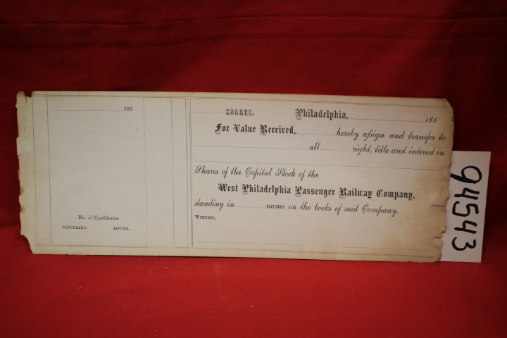 West Philadelphia Passanger Railway ...: Bill of Sales for Stocks for the Wes...