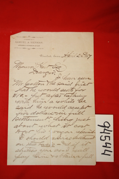 Herman, Samuel A.: Letter to  Mowvor Hair