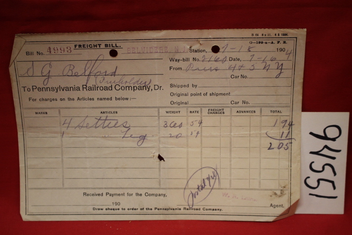 Pennsylvania Railroad Company: Frieght Bill