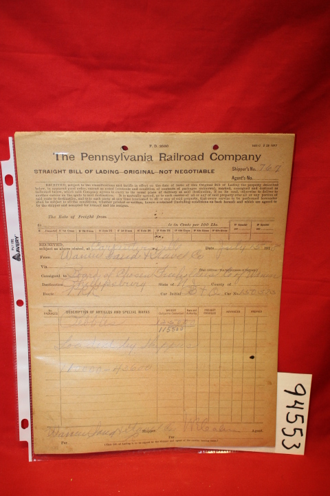 Pennsylvania Railroad Company: Bill of Lading