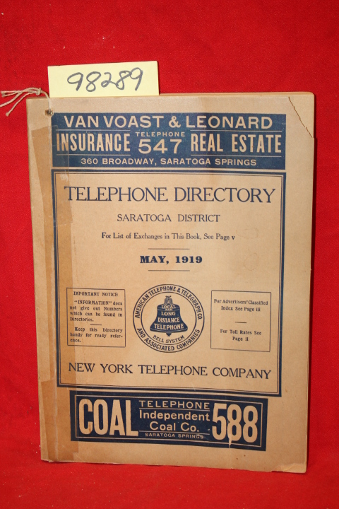 New York Telephone Company: Telephone Directory Saratoga District May, 1919