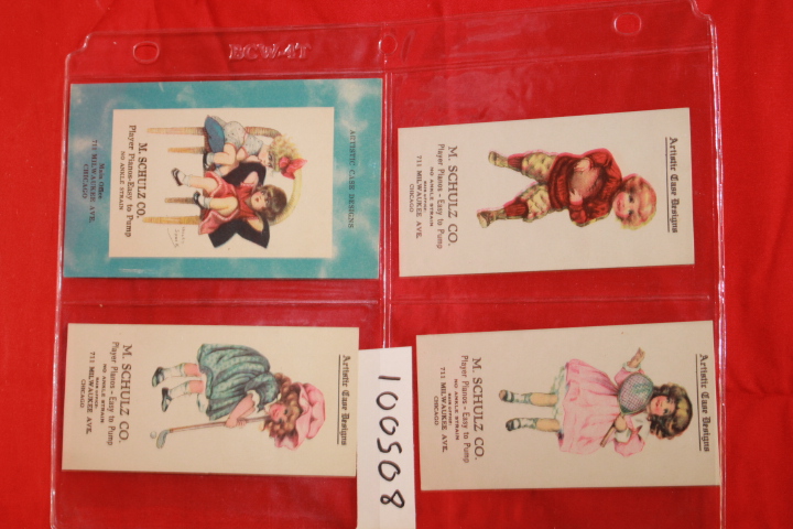 M. Schulz Co. 4 cards: Artistic Case Designs M. Schulz Co. Player Pianos-Easy...