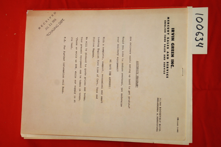 English Ford Line; Irving Green Inc.: English Ford Line Sales Brochure; Thame...