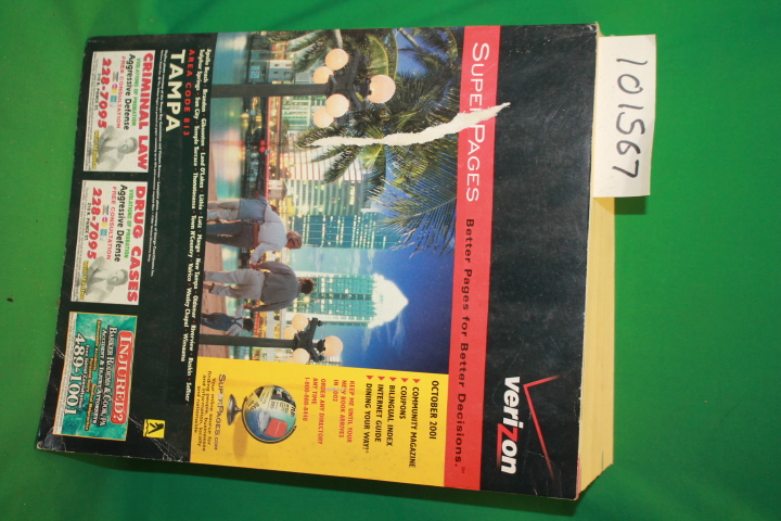 Verizon: SuperPages Tampa Yellow Pages October 2001 Area Code Code 813  Telep...