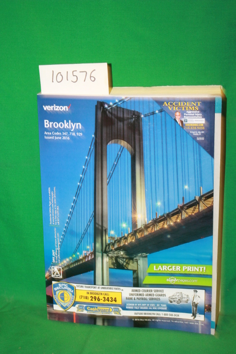 Verizon: Brooklyn Yellow Pages Area Codes 347, 718, 929 Issued June 2016 tele...