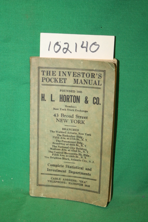 H. L. Hurton & Co.; J. E. Van Dyke: The Investor\'s Pocket Manual January, 192...