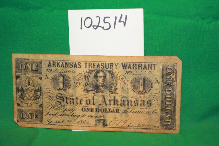 State of Arkansas: Arkansas Treasury Warrant (One Dollar, War Bond)
