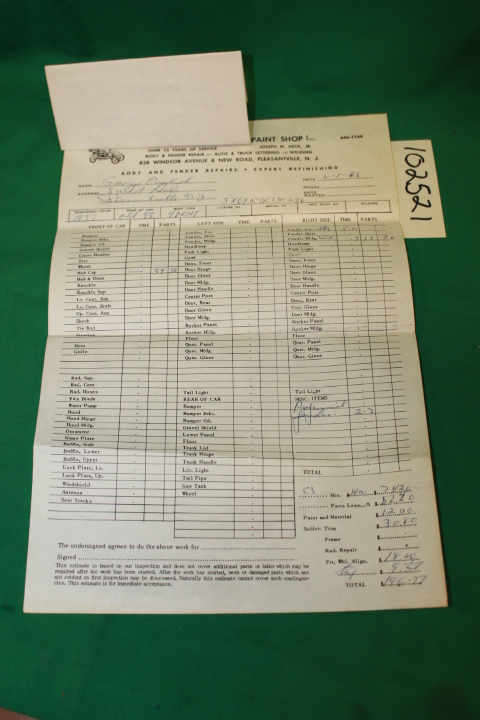 Heck's Spray-Craft Paint Shop: Reciept  6-1-78 PLEASANTVILLE, NJ