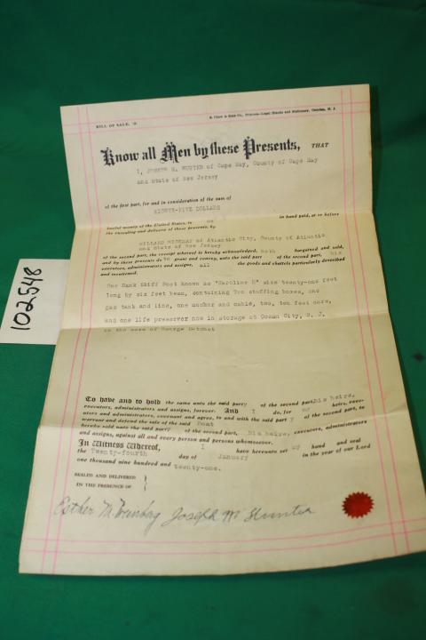 State of new Jersey Camden County: Bill of Sale (Joseph Hunter to Millard Hic...