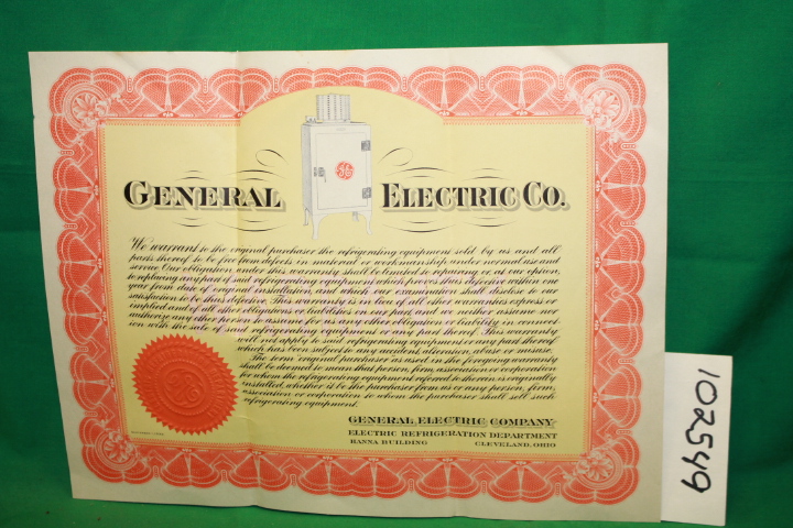 General Electric Co.: General Electirc Co. Waranty Certificate