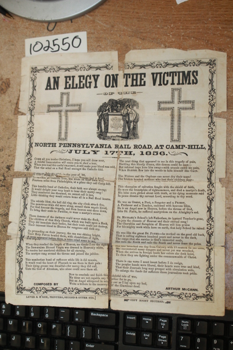 McCann, Arthur: An Elegy On the victims of the North Pennsylvania Rail Road a...