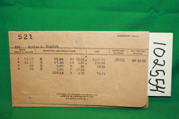Leeds & Lippincott Co.; English, Myr...: Staement of Earnings and Deductions;...