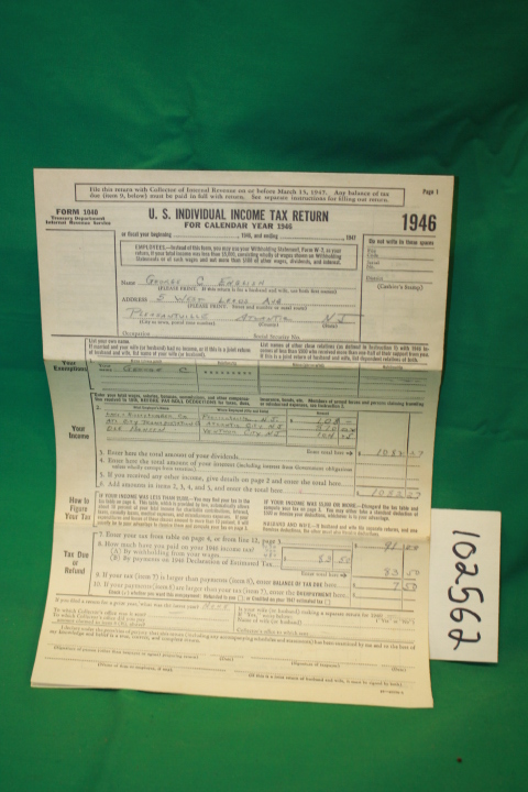 Income Tax Return: U. S. Individual Income Tax Return For Calender Year 1946;...