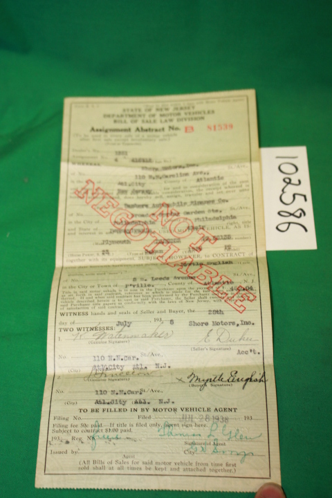 State of New Jersey Department of Mo...: Bill of Sales: Shore Motors, Inc. to...