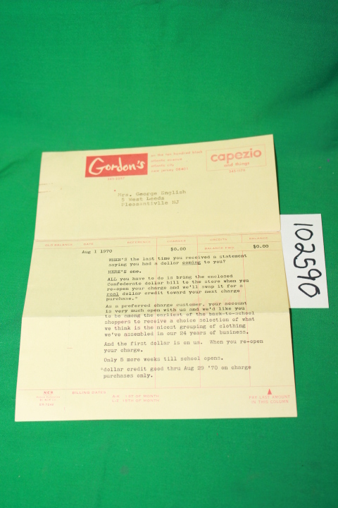 Gordon's: Letter from Gordon's to Mrs. George English encouraging opening cha...