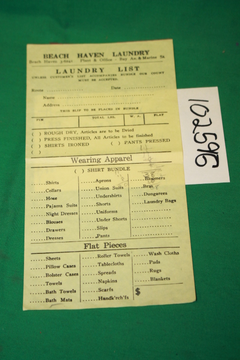 Beach Haven Laundry: Beach Haven Laundry reciept (Beach Haven, New Jersey)