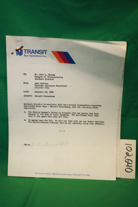 Wehrhan, Jack; Broome, John L.; NJ T...: Letter from Jack Wehrhan to Mr. John...