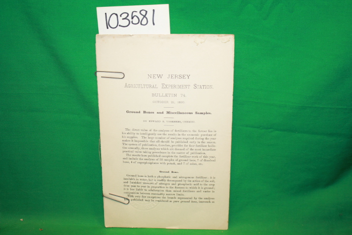 Vorhees, Edawrd B.; New Jersey Agric...: Ground Bone and Miscellaneous Sample...