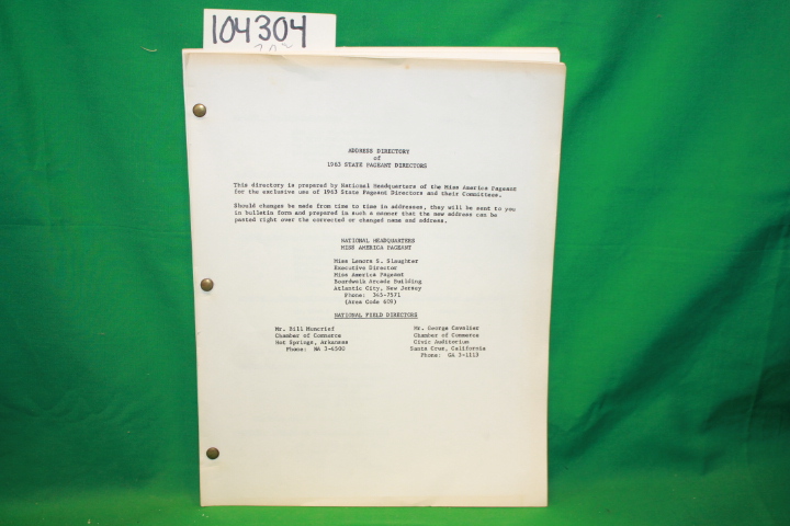 Slaughter, Lenora S.: Address Directory of 1963 State Pageant Directors