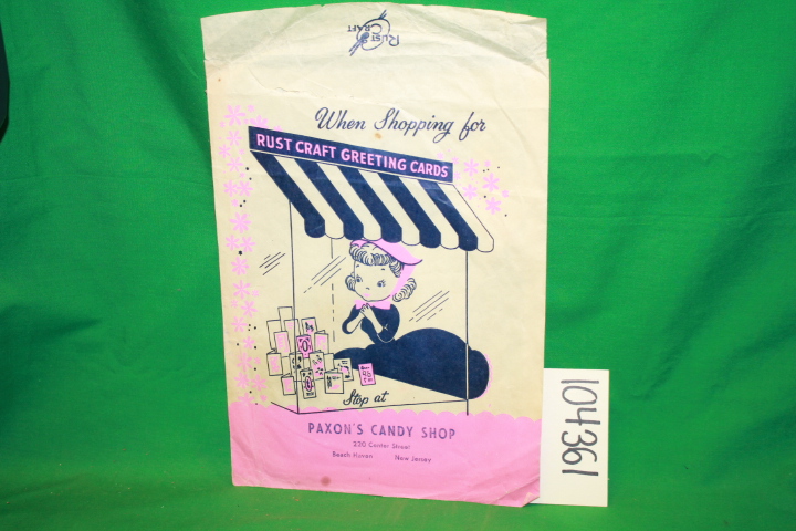 Paxon's Candy Shop: Rust Craft Greeting Cards Advertising Envelope BEACH HAVE...