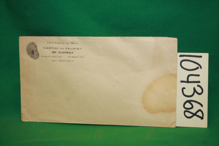 Martini the Palmist: Martini the Palmist Envelope 1007 BOARDWALK ATLANTIC CIT...
