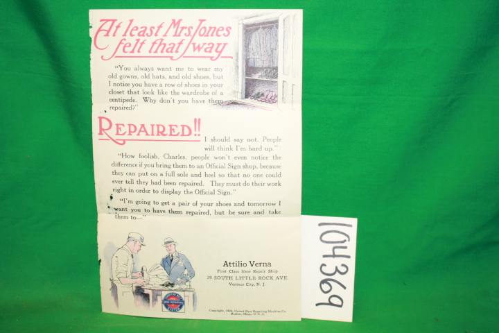 United States Repairing Co.: Trifold First Class Shoe Repair Shop Advertiseme...