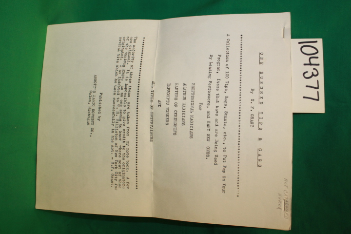 Grant, U. F.: One Hundred Tips & Gags Collection and Envelope Professional Ma...