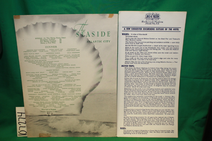 The Seaside: The Seaside Atlantic City One Sided Dinner Menu with Marlboro-Bl...