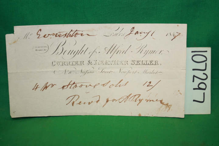 Moroccos, Roans & Co.: Currier & Leather Seller Reciept for N. 10 Nassau Stre...