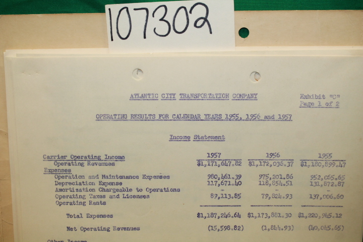 ACTC: ATLANTIC CITY TRANSPORTATION COMPANY  Operating Results 1955, 1956 &1957