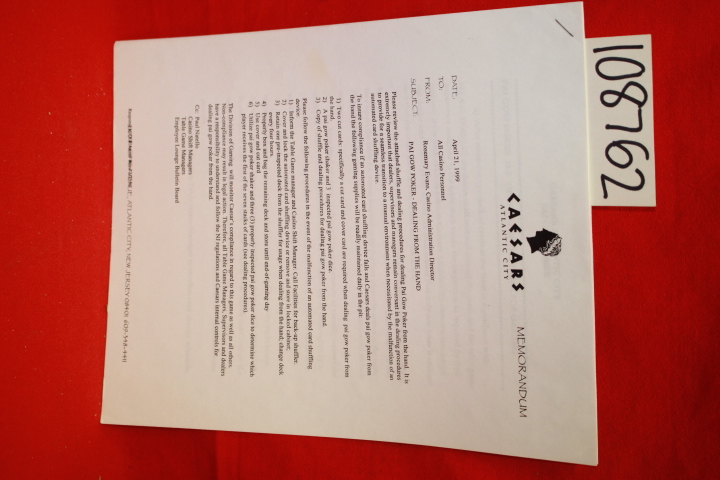 Caesars Atlantic City Rosemary Evans: Caesars Atlantic City Memorandum: Pai G...