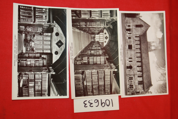 MERTON COLLEGE OXFORD LIBRARY: 3 REAL PHOTO POST CARDS OF MERTON COLLEGE OXFO...