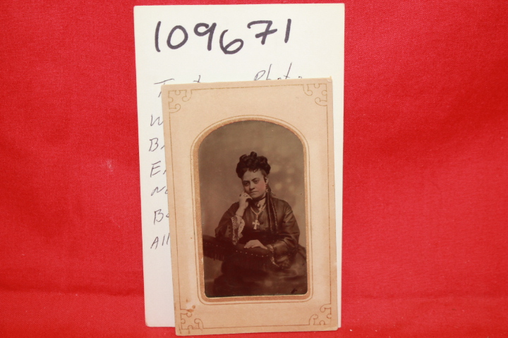 TIN TYPE PHOTOGRAPH OF WOMAN: TIN TYPE PHOTOGRAPH OF WOMAN CURLY HAIR LARGE C...