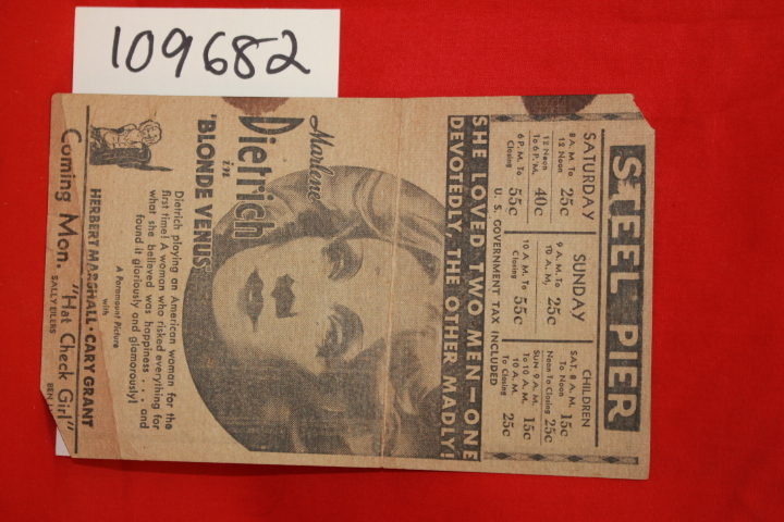 MARLENE DIETRICH: STEEL PIER FLIER MARLENE DIETRICH FILM BLONDE VENUS
