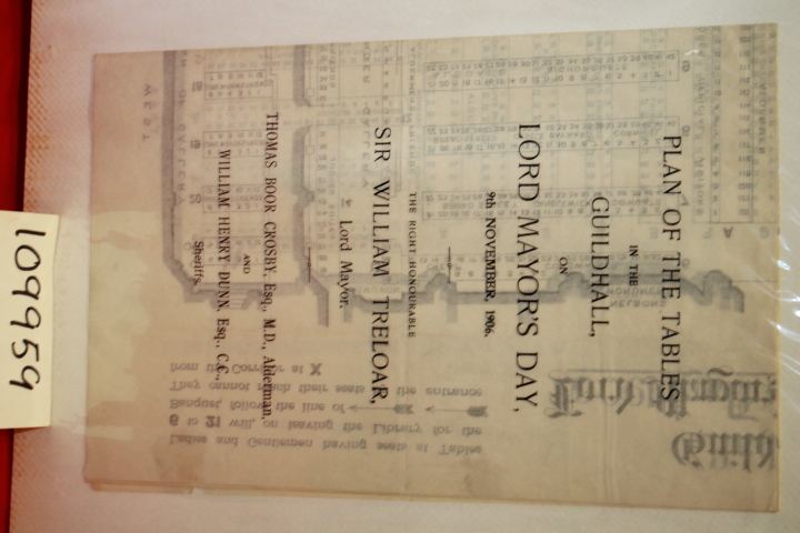 SIR WILLIAM TRELOAR, LORD MAYOR. THO...: TABLE PLAN FOR MAYOR'S DAY EVENT 190...