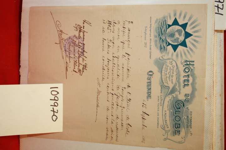 BURMETLER, JOSEPH: TELEGRAM FROM HOTEL DU GLOBE REGARDING JOSEPH BURMETLER'S ...